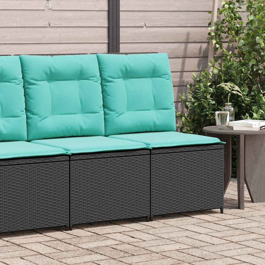 Tuinbank met kussen Zwart en Turquoise poly rattan