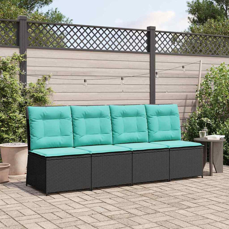 Tuinbank met kussen Zwart en Turquoise poly rattan