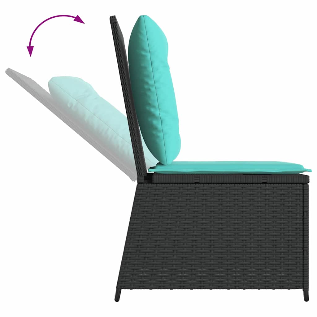 Tuinbank met kussen Zwart en Turquoise poly rattan