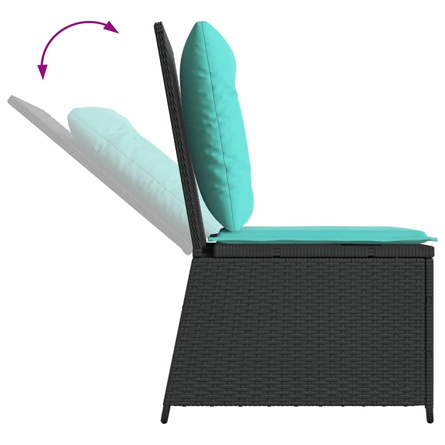 Tuinbank met kussen Zwart en Turquoise poly rattan