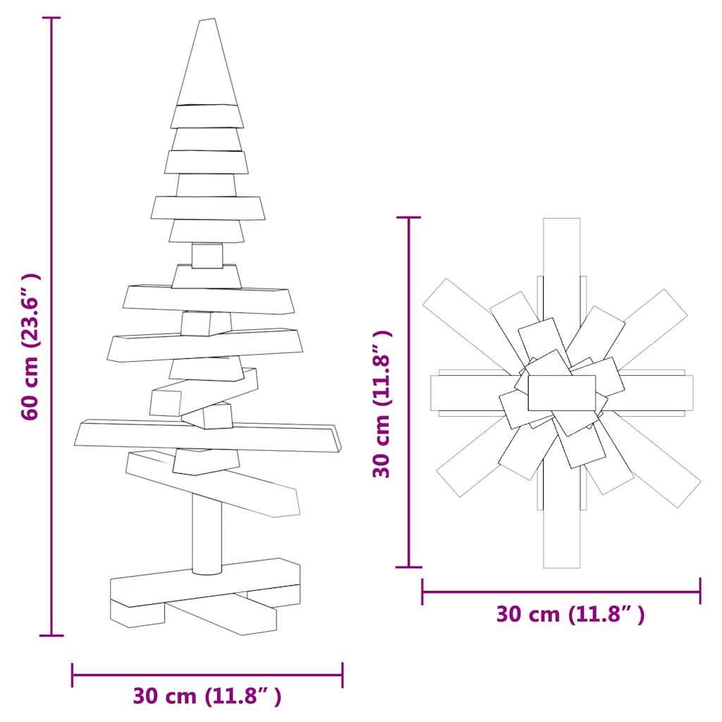 Houten kerstboom met standaard Bruin 60 cm Massief grenenhout