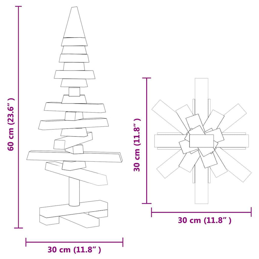 Houten kerstboom met standaard Bruin 60 cm Massief grenenhout