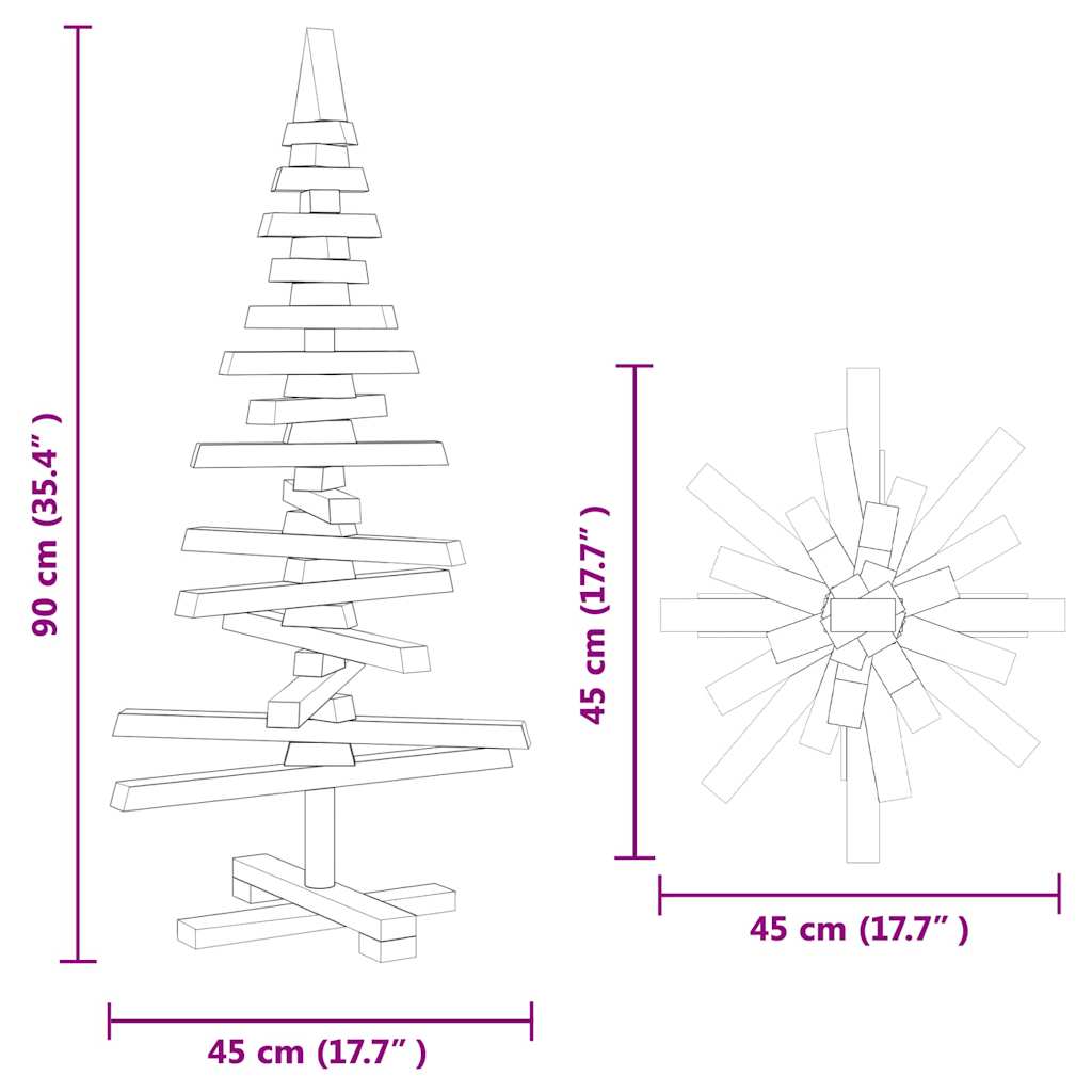 Houten kerstboom met standaard Bruin 90 cm Massief grenenhout