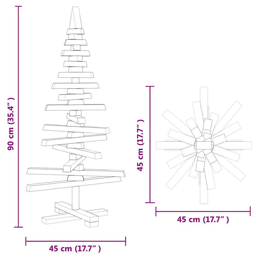 Houten kerstboom met standaard Bruin 90 cm Massief grenenhout