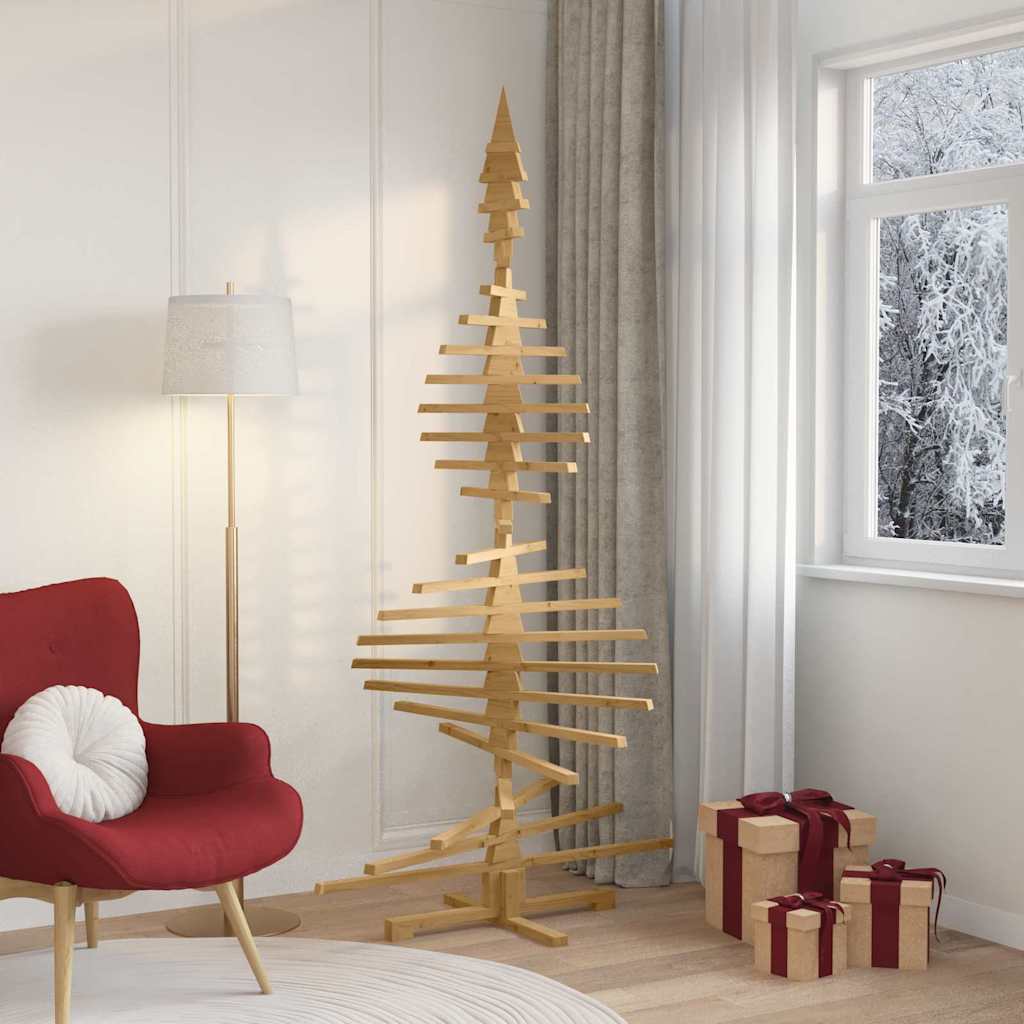 Houten kerstboom met standaard Bruin 210 cm Massief grenenhout