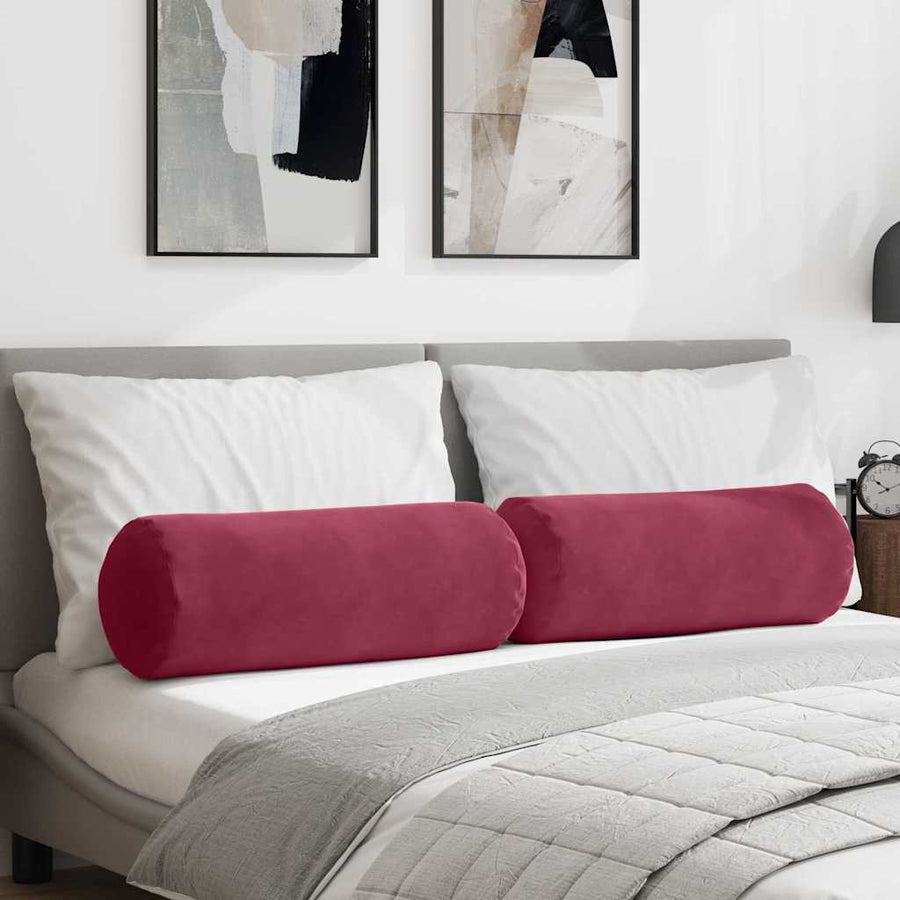 Bolster Kussens 2 pcs Wijnrood Ø 25 x 70 cm Katoen Stof