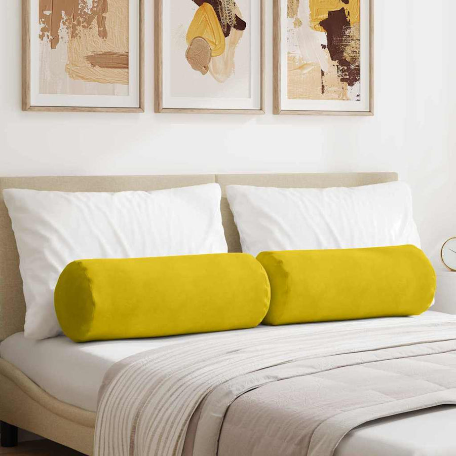 Bolster Kussens 2 pcs Geel Ø 25 x 70 cm Katoen Stof