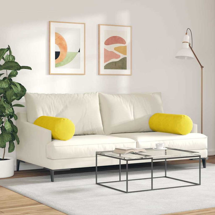 Bolster Kussens 2 pcs Geel Ø 25 x 70 cm Katoen Stof