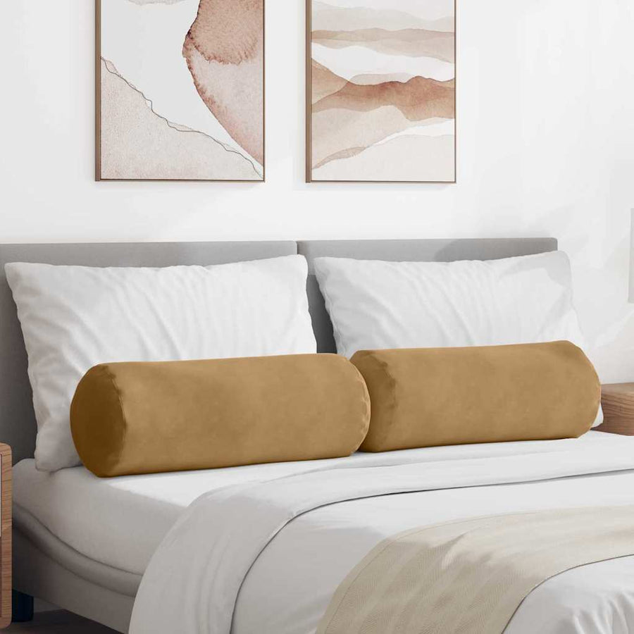 Bolster Kussens 2 pcs Bruin Ø 25 x 70 cm Katoen Stof