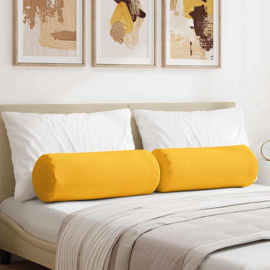 Bolster Kussens 2 pcs Lichtgeel Ø 25 x 70 cm Katoen Stof