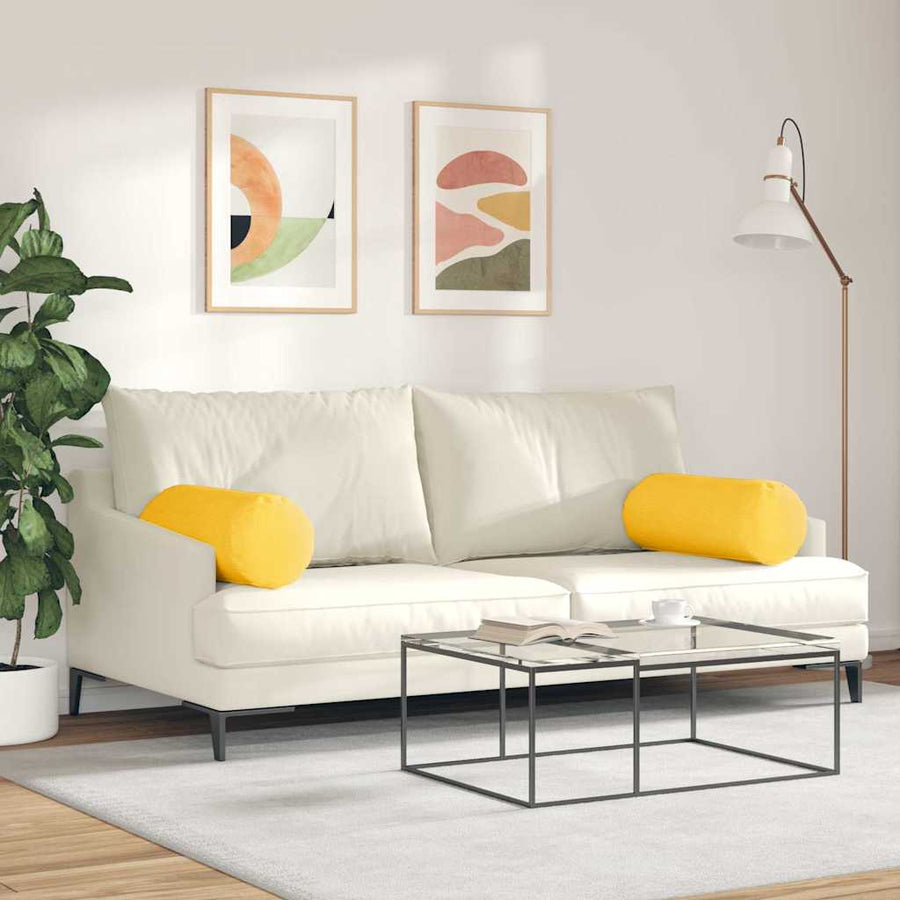 Bolster Kussens 2 pcs Lichtgeel Ø 25 x 70 cm Katoen Stof
