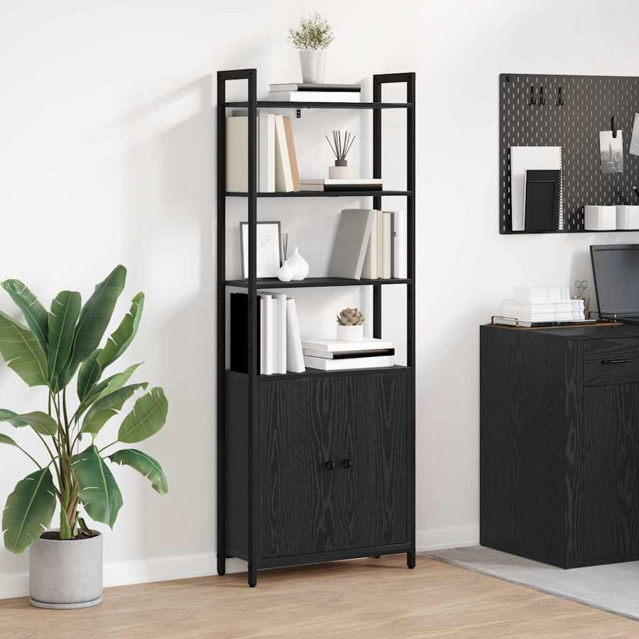 Boekenkast Zwart Eiken 60 x 24 x 161 cm Bewerkt hout