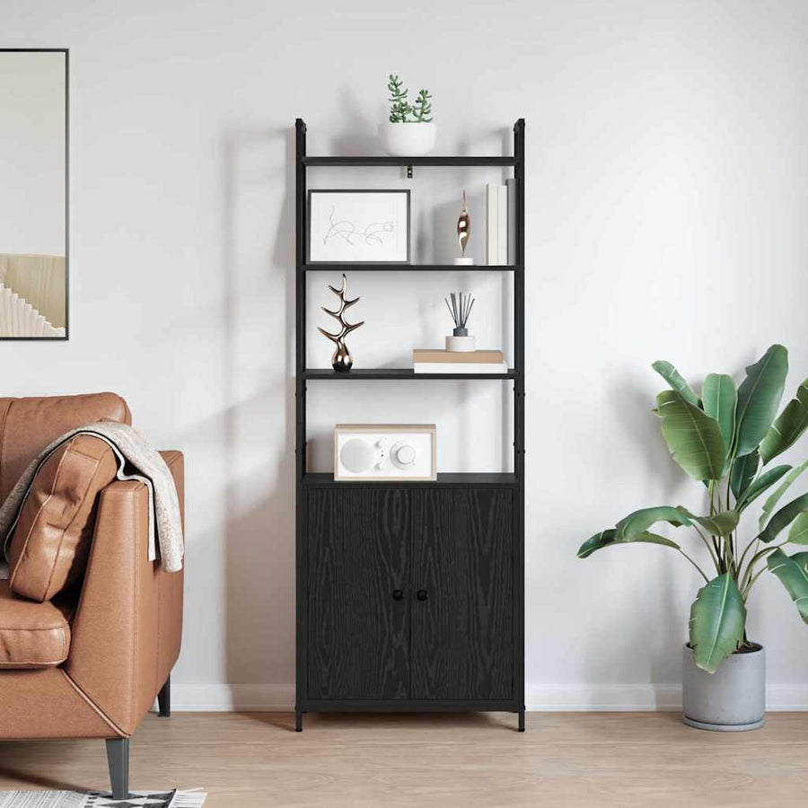 Boekenkast Zwart Eiken 60 x 24 x 161 cm Bewerkt hout