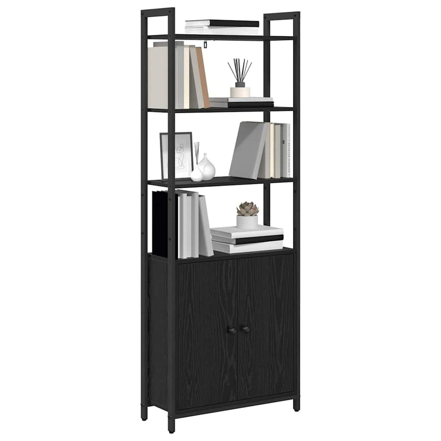 Boekenkast Zwart Eiken 60 x 24 x 161 cm Bewerkt hout