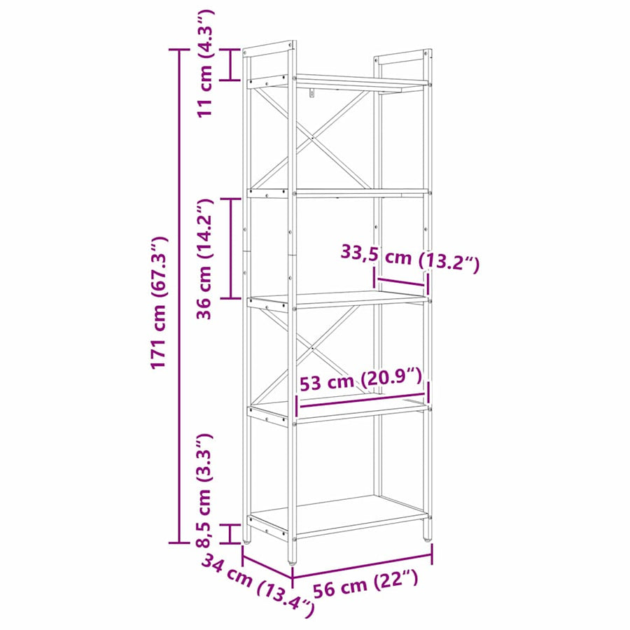 Boekenkast Sonoma Eiken 56 x 34 x 171 cm Bewerkt hout