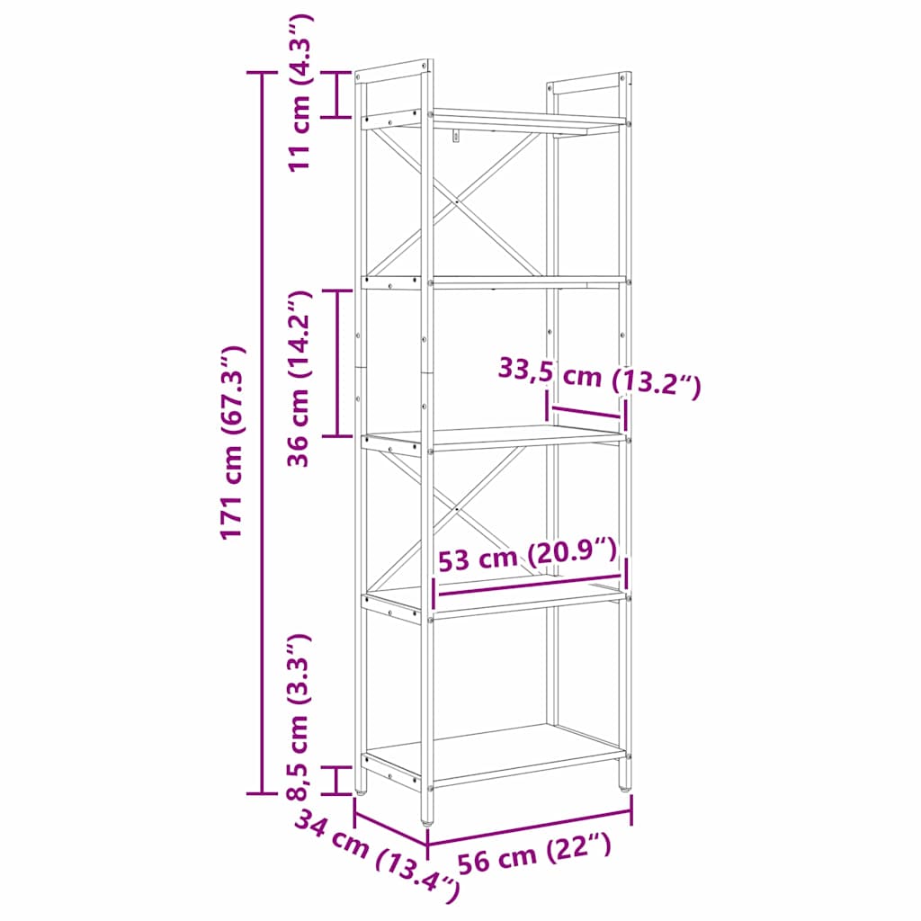 Boekenkast Grijs Sonoma 56 x 34 x 171 cm Bewerkt hout