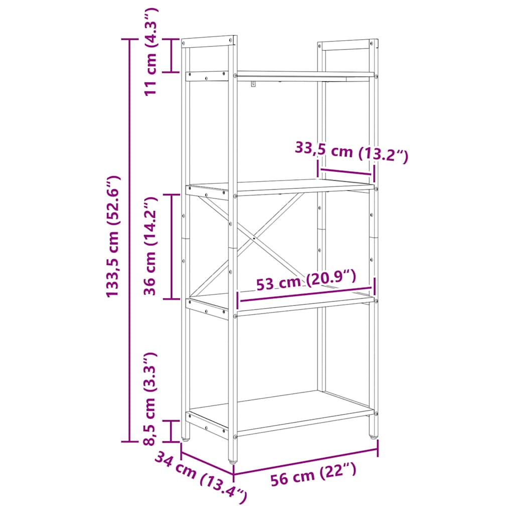 Boekenkast Zwart Eiken 56 x 34 x 133,5 cm Bewerkt hout