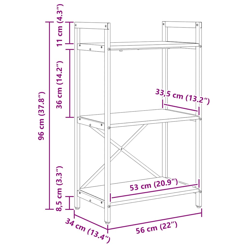 Boekenkast Gerookt eiken 56 x 34 x 96 cm Bewerkt hout