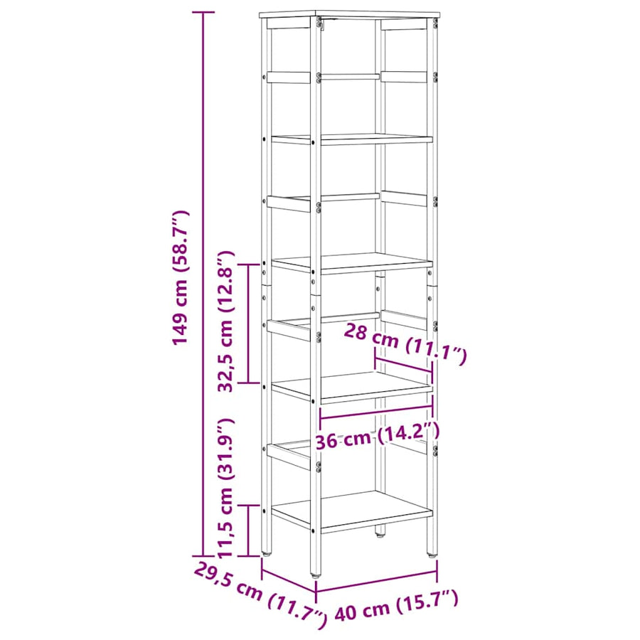 Boekenkast Zwart Eiken 40 x 29,5 x 149 cm Bewerkt hout