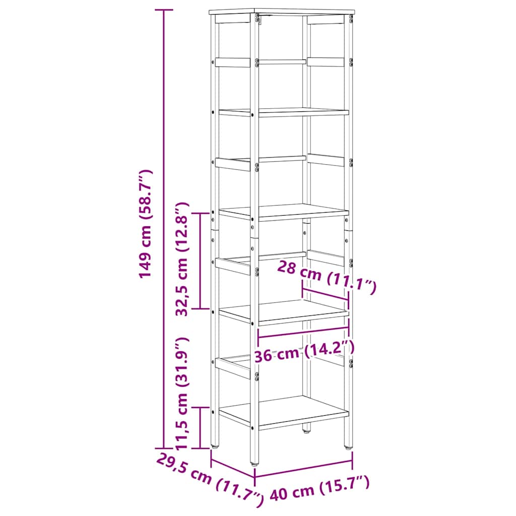 Boekenkast Grijs Sonoma 40 x 29,5 x 149 cm Bewerkt hout