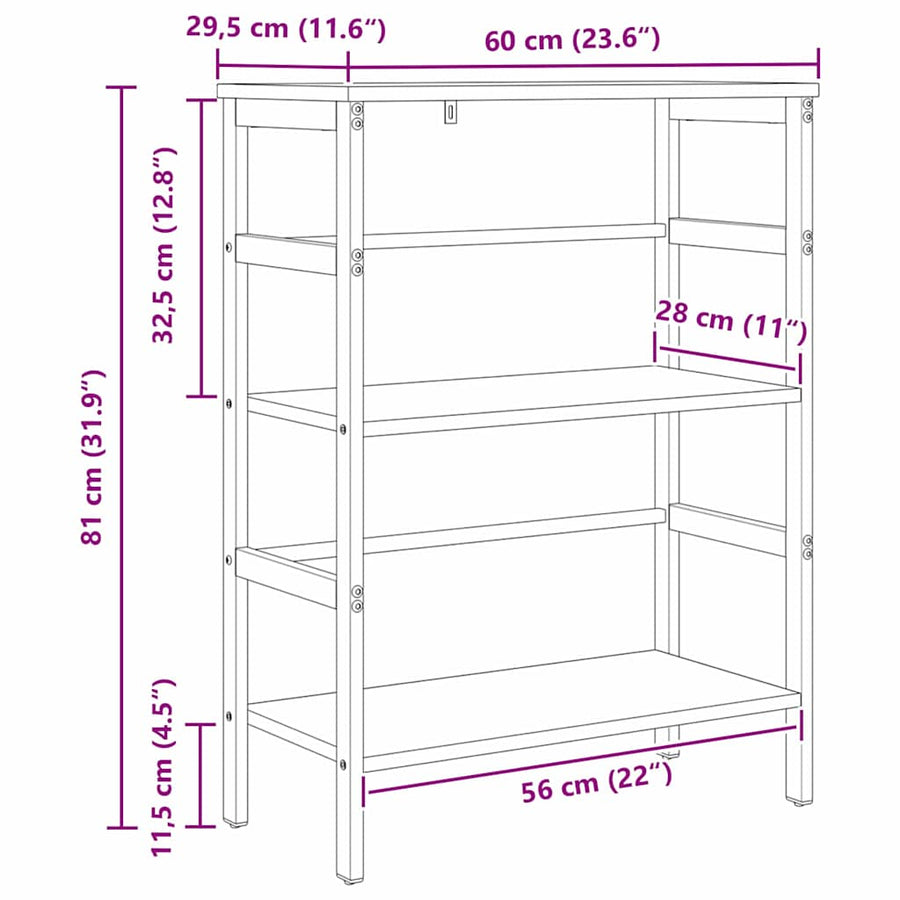 Boekenkast Zwart Eiken 60 x 29,5 x 81 cm Bewerkt hout