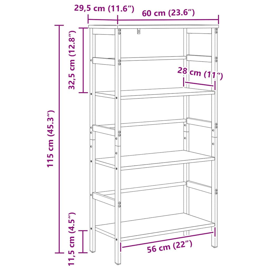 Boekenkast Sonoma Eiken 60 x 29,5 x 115 cm Bewerkt hout