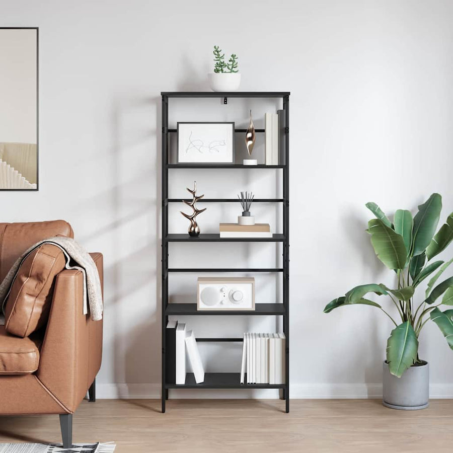 Boekenkast Zwart Eiken 60 x 29,5 x 149 cm Bewerkt hout