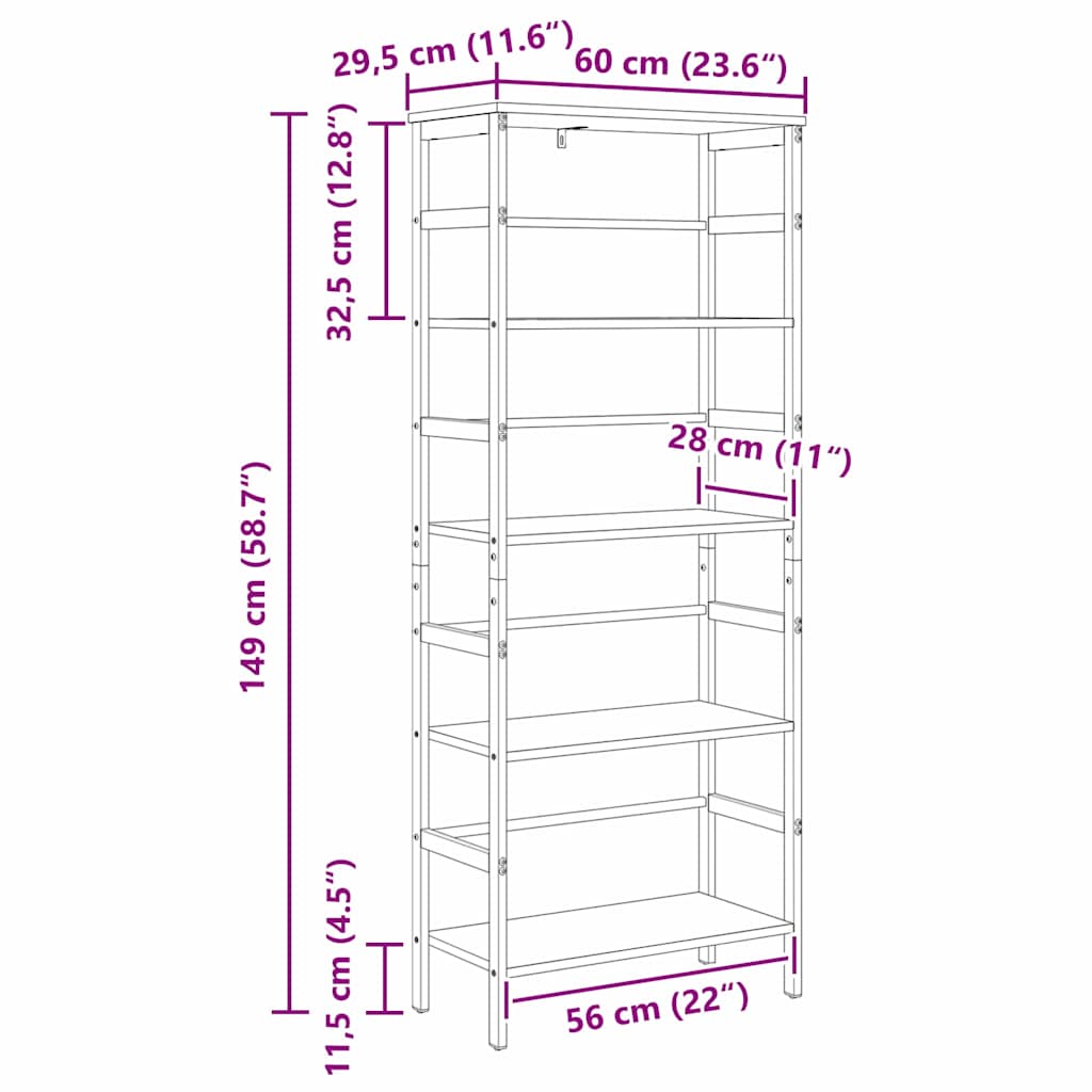 Boekenkast Zwart Eiken 60 x 29,5 x 149 cm Bewerkt hout