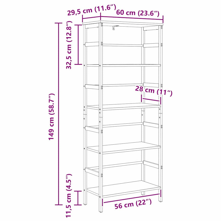 Boekenkast Zwart Eiken 60 x 29,5 x 149 cm Bewerkt hout