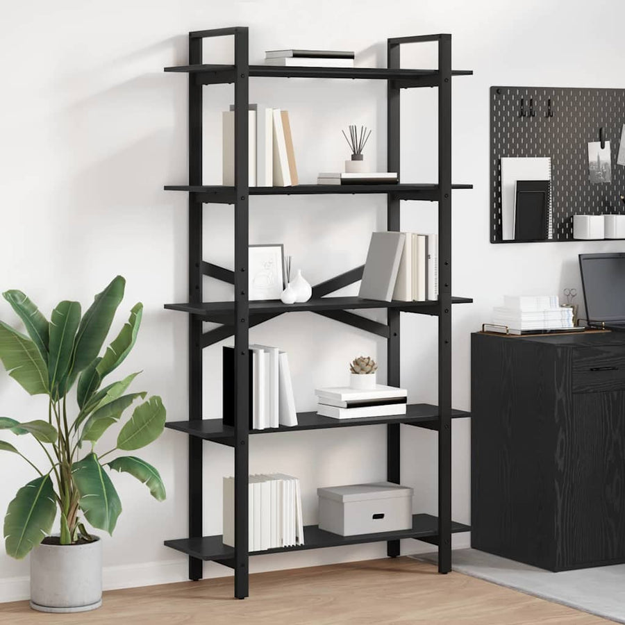 Boekenkast Zwart Eiken 100 x 33,5 x 178 cm Bewerkt hout