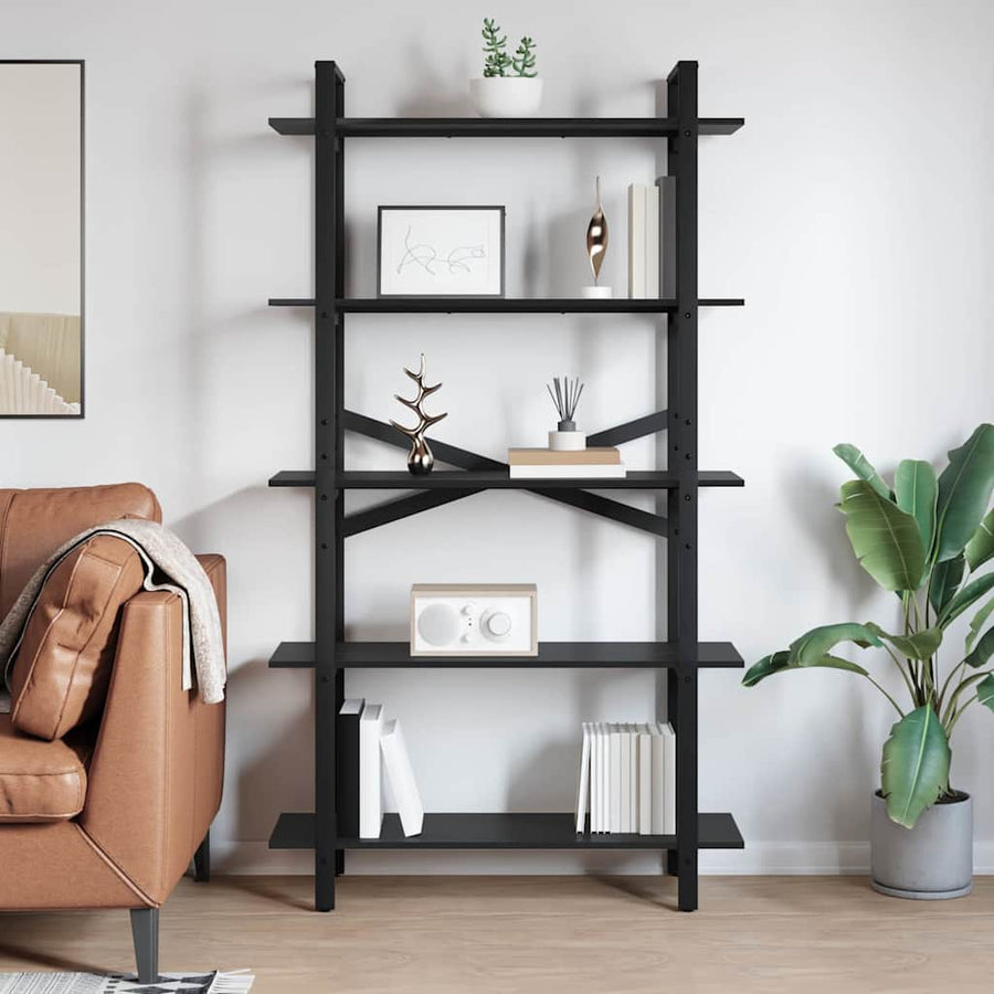 Boekenkast Zwart Eiken 100 x 33,5 x 178 cm Bewerkt hout