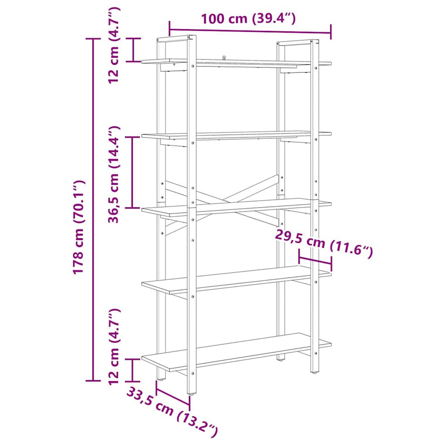 Boekenkast Gerookt eiken 100 x 33,5 x 178 cm Bewerkt hout
