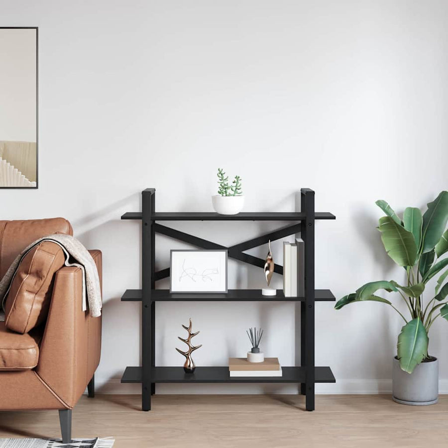 Boekenkast Zwart Eiken 100 x 33,5 x 102 cm Bewerkt hout