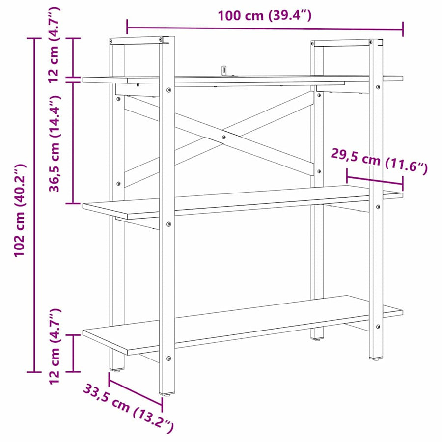 Boekenkast Sonoma Eiken 100 x 33,5 x 102 cm Bewerkt hout