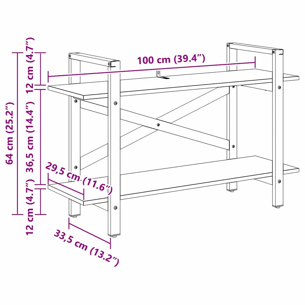 Boekenkast Zwart Eiken 100 x 33,5 x 64 cm Bewerkt hout