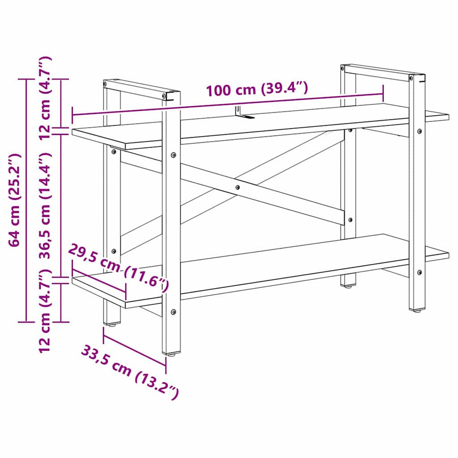 Boekenkast Zwart Eiken 100 x 33,5 x 64 cm Bewerkt hout
