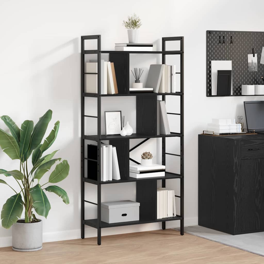 Boekenkast Zwart Eiken 75 x 30 x 156 cm Bewerkt hout