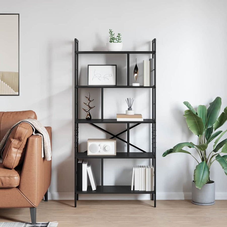 Boekenkast Zwart Eiken 75 x 30 x 156 cm Bewerkt hout