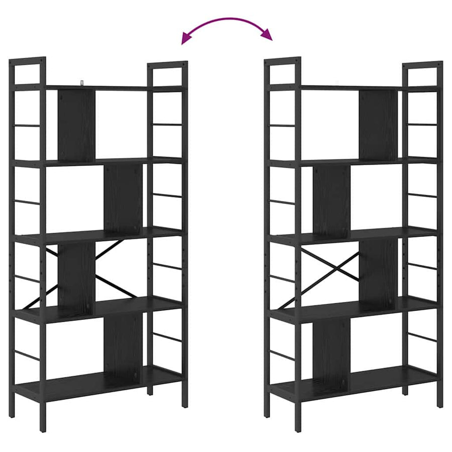 Boekenkast Zwart Eiken 75 x 30 x 156 cm Bewerkt hout