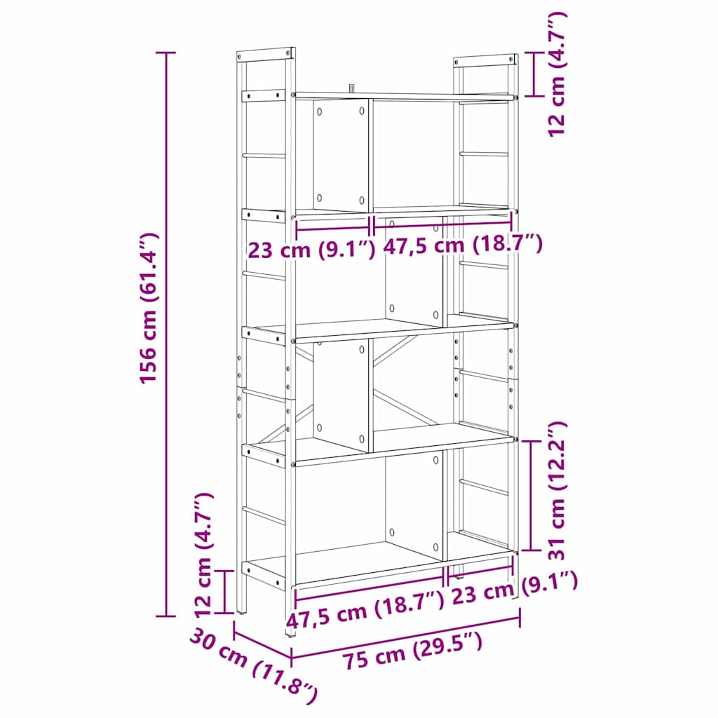 Boekenkast Sonoma Eiken 75 x 30 x 156 cm Bewerkt hout