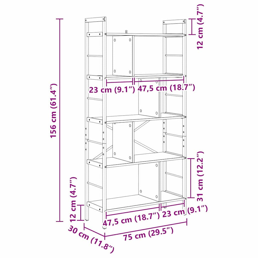 Boekenkast Oud Hout 75 x 30 x 156 cm Bewerkt hout