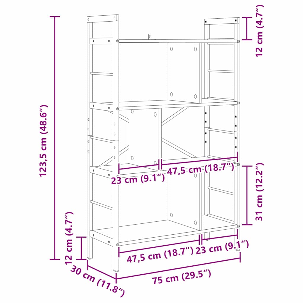 Boekenkast Gerookt eiken 75 x 30 x 123,5 cm Bewerkt hout
