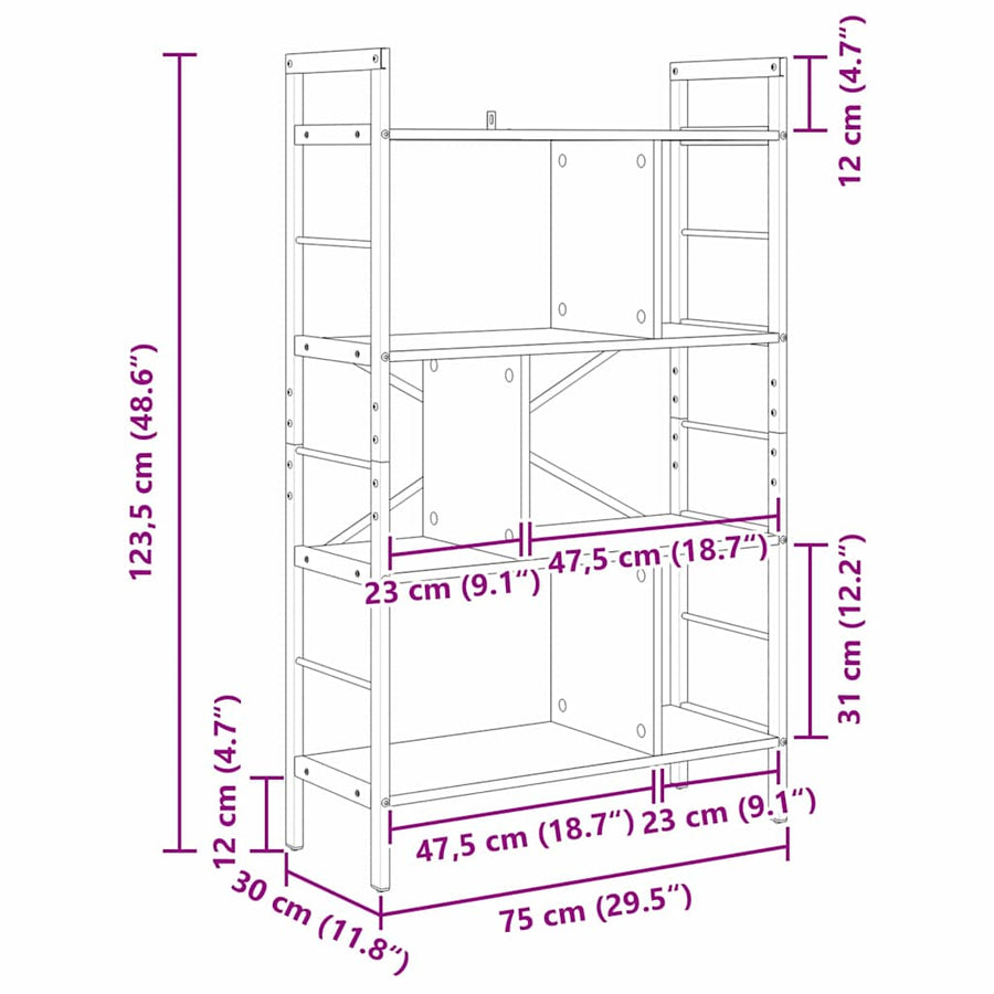 Boekenkast Grijs Sonoma 75 x 30 x 123,5 cm Bewerkt hout