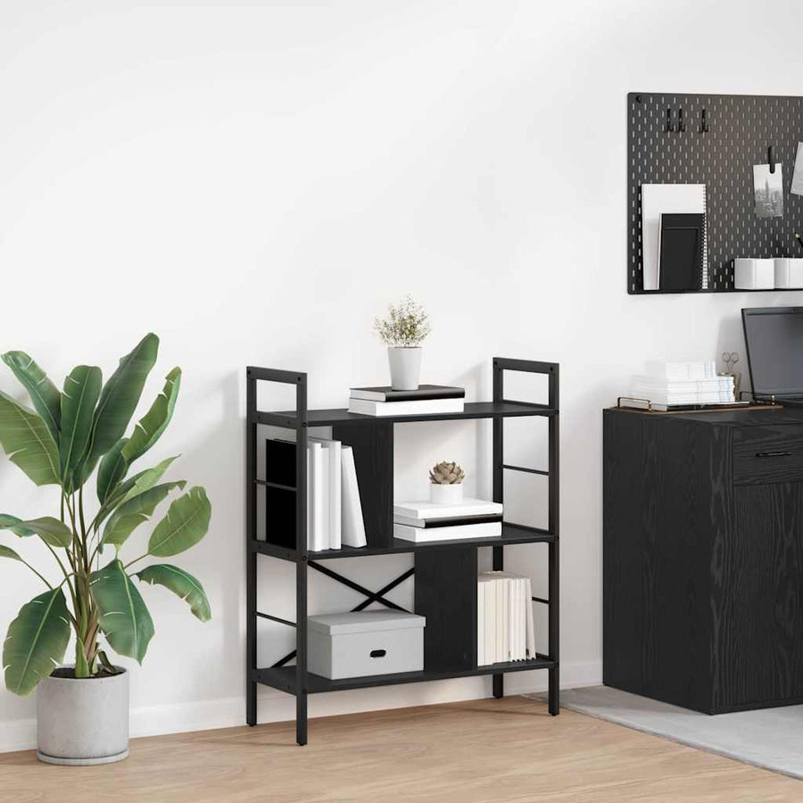 Boekenkast Zwart Eiken 75 x 30 x 91 cm Bewerkt hout