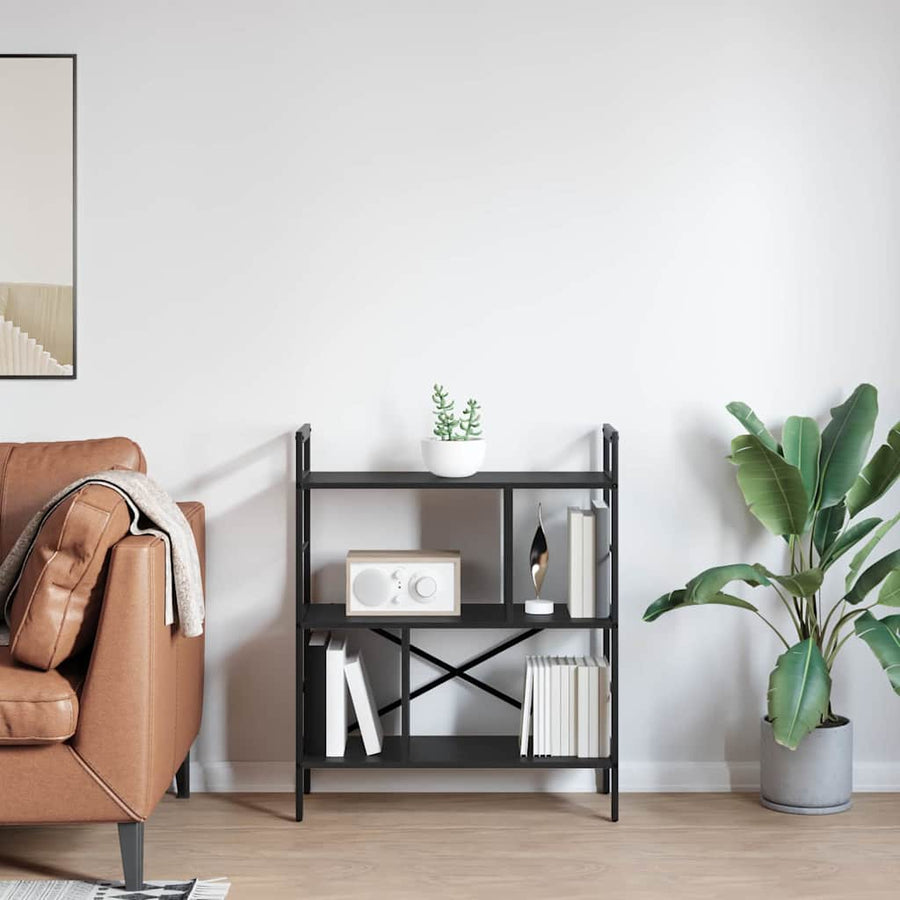Boekenkast Zwart Eiken 75 x 30 x 91 cm Bewerkt hout