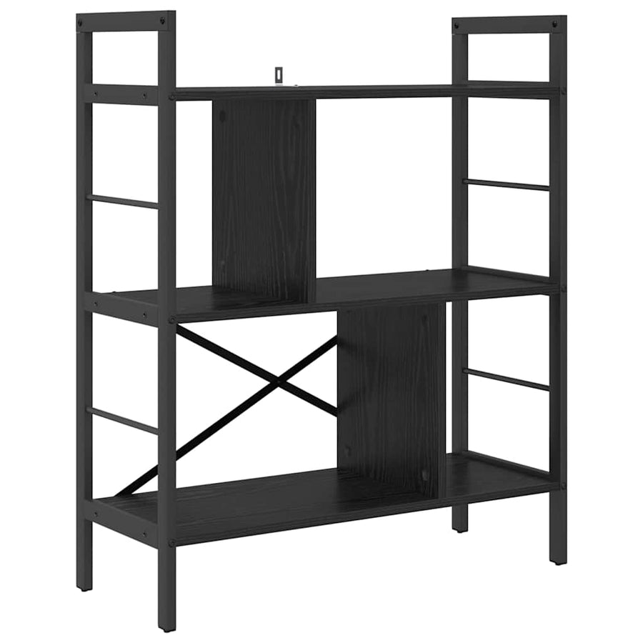 Boekenkast Zwart Eiken 75 x 30 x 91 cm Bewerkt hout