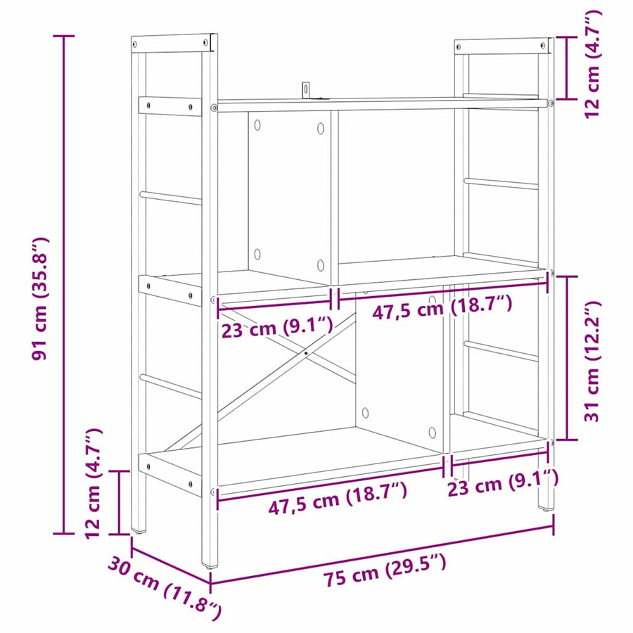 Boekenkast Zwart Eiken 75 x 30 x 91 cm Bewerkt hout