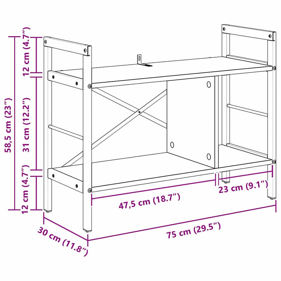 Boekenkast Oud Hout 75 x 30 x 58,5 cm Bewerkt hout
