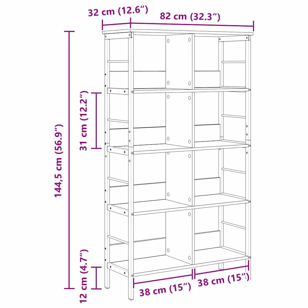 Boekenkast Oud Hout 82 x 32 x 144,5 cm Bewerkt hout