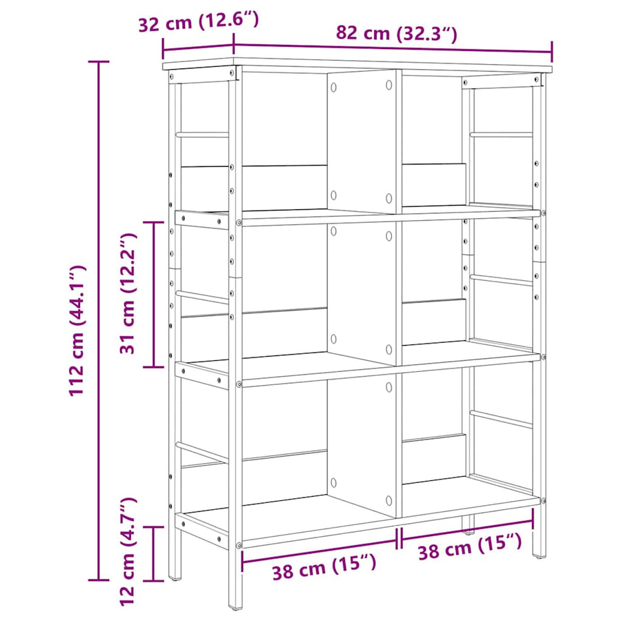 Boekenkast Zwart Eiken 82 x 32 x 112 cm Bewerkt hout